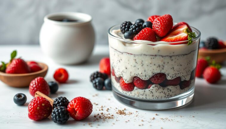 Beeren-Porridge mit Chia-Pudding