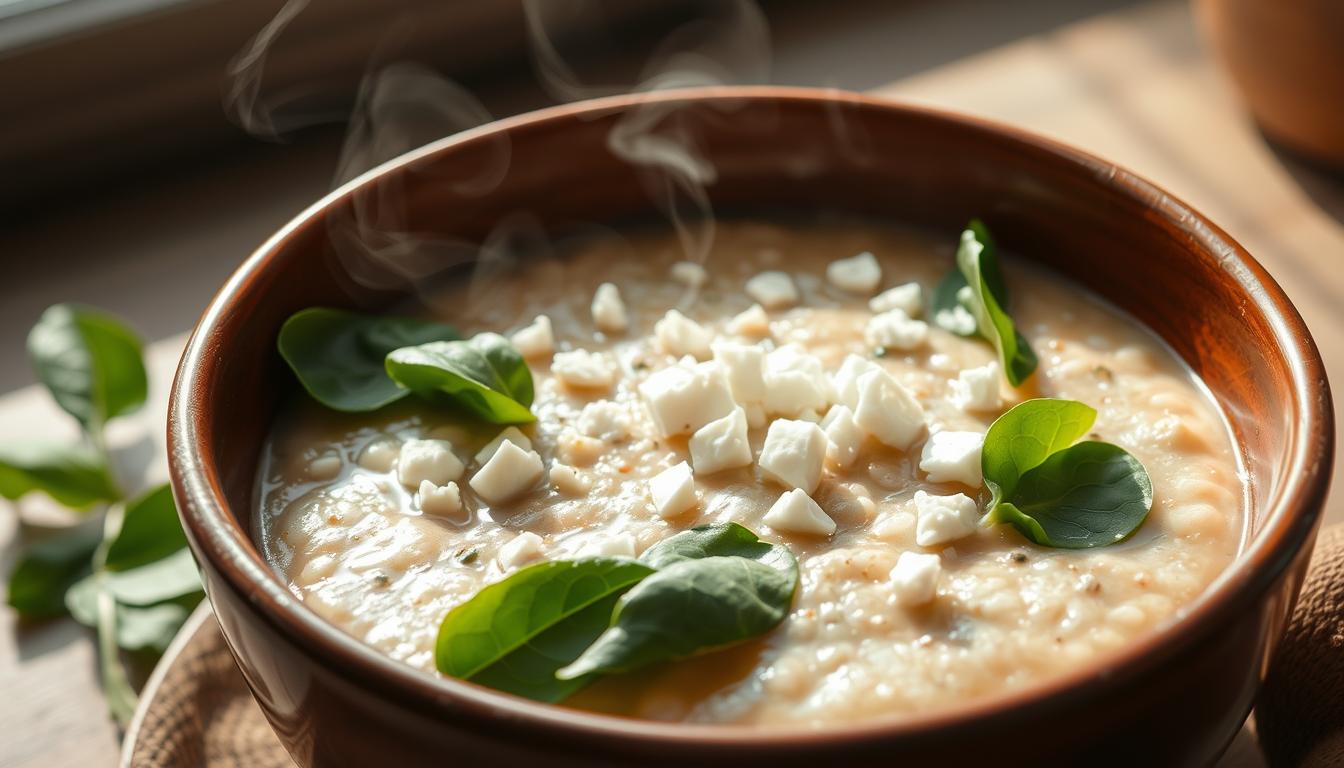 Deftiges Porridge mit Spinat und Feta-Käse