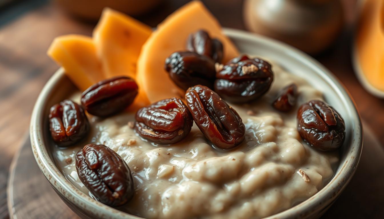 Porridge mit Datteln und Zuckermelone