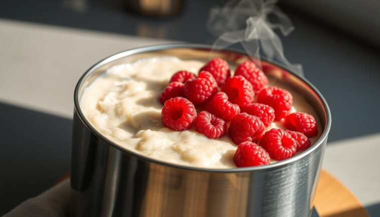 Porridge mit Himbeeren aus dem Dampfgarer